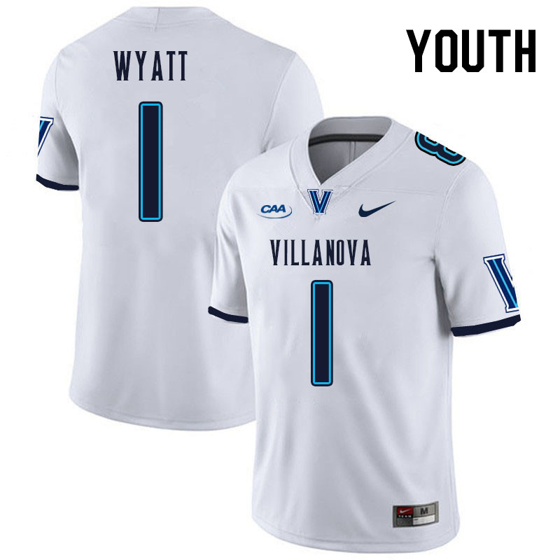 Youth #1 Jon Wyatt Villanova Wildcats College Football Jerseys Stitched Sale-White